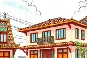 条漫《深巷花房》中窄巷尽头一间亮着暖灯的花店门面